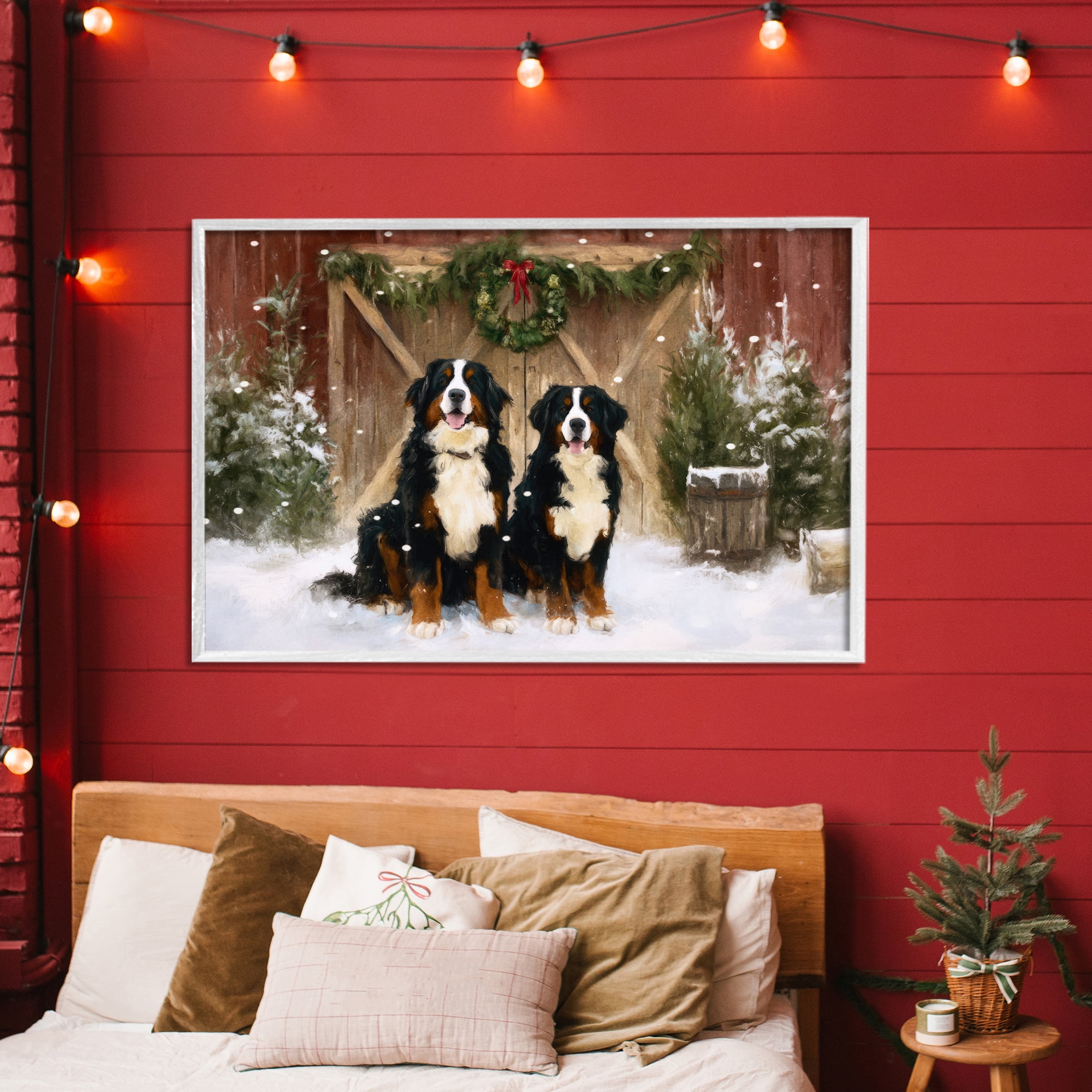Stupell Industries Barnyard Bernese Mountain Dogs White Framed Giclee Art, design by Tina LeCour