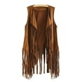 thumbnail image 1 of Women Faux Suede Sleeveless Jacket Fringe Tassels 70s Hippie Open Front Cardigan, 1 of 13