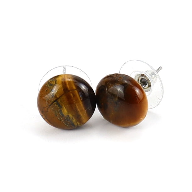 Xiao Hua Pendientes de piedra natural personalizados, pendientes de cuentas de pan de piedra de cristal natural, pendientes de cuentas de Mantou de cristal de temperamento simple (marrón)
