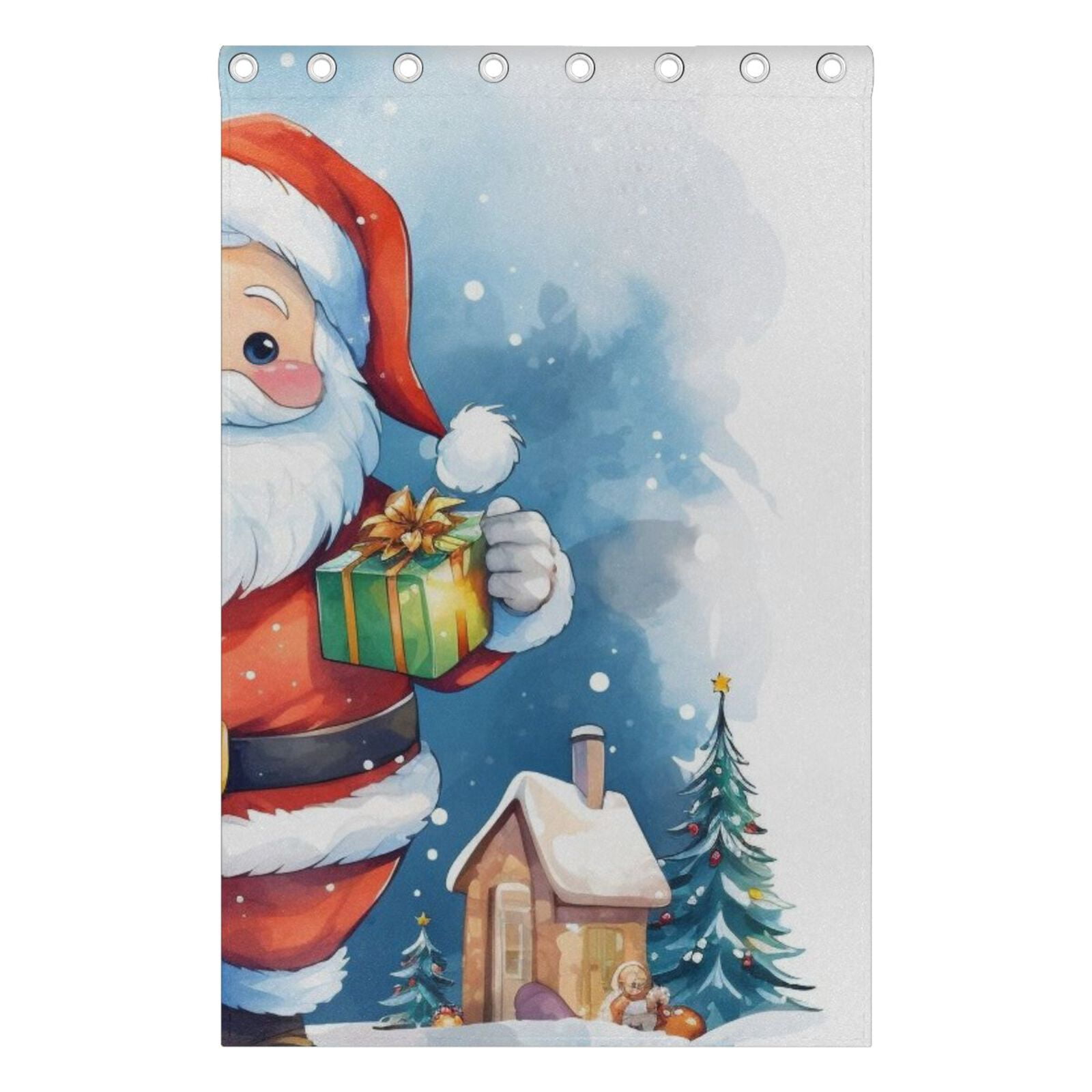 Christmas Santa Claus Trees Houses Black Out Curtains 72 Inch Length Curtains for Sliding Glass Doors Bedroom Living Room 2 Pack