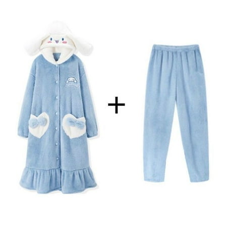 

PIKADINGNIS Bathrobe for Women Pajamas Set Long Sleeve Robes Kawaii Hooded Nightgown Thicken Flannel Night Gown Plush Soft Cartoon Sleepwear