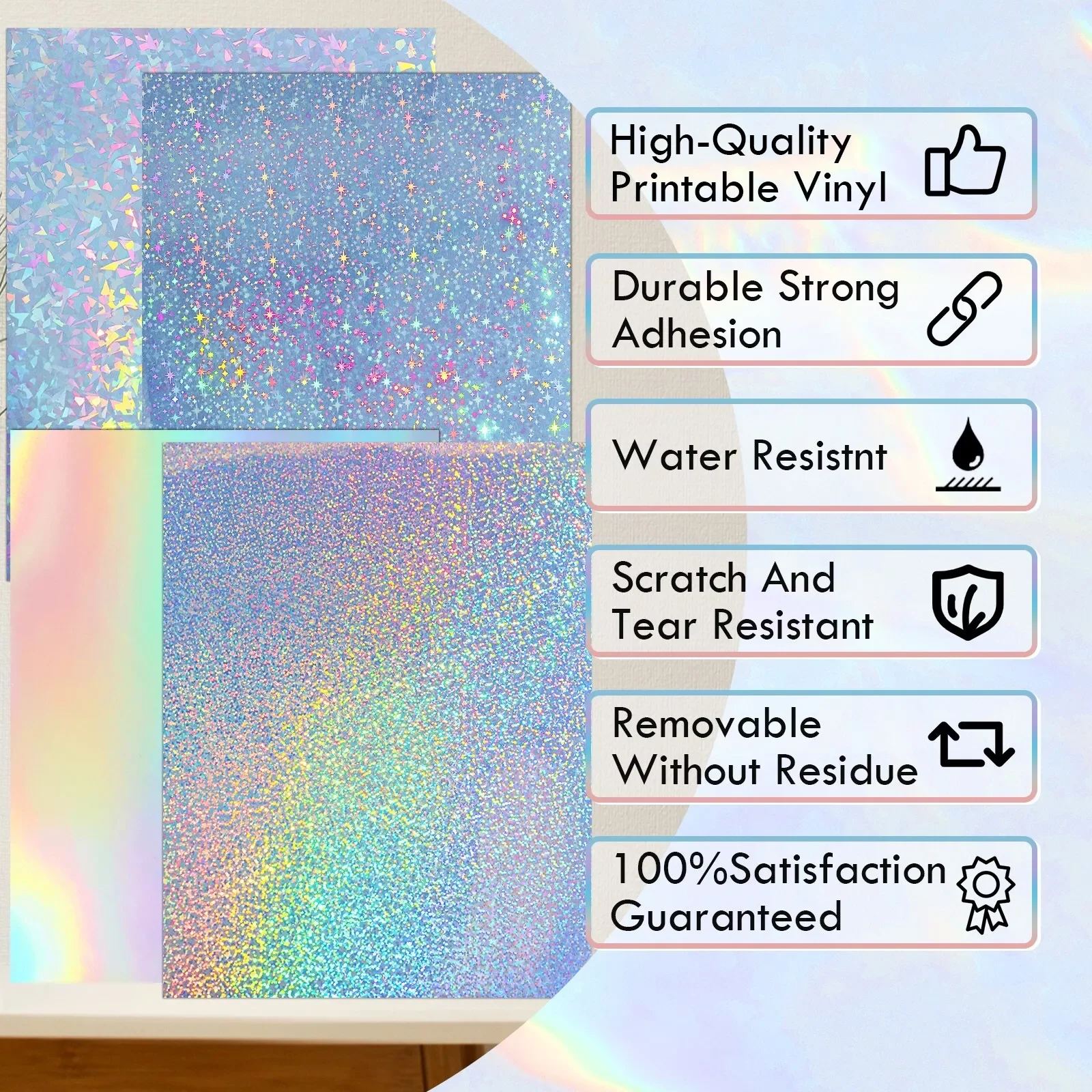 Koala Holographic Sticker Paper for Printers,Glossy,60 Sheets Mixed 4 Patterns,Waterproof, Durable, 8.5x11 Printable Vinyl Sticker Paper for Inkjet + Laser