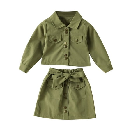 

nsendm Little Girl Clothes 4t-5t Toddler Kids Baby Girls Long Sleeve Jacket Coat T Shirt Tops Baby Girl Niece Clothes Army Green 1-2 Years