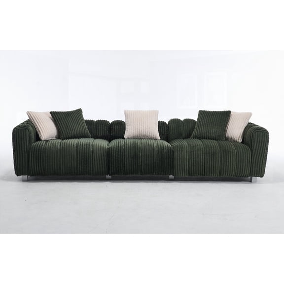 This 114" Corduroy Sofa Has a Solid Wooden Frame & Offers Cozy Seating