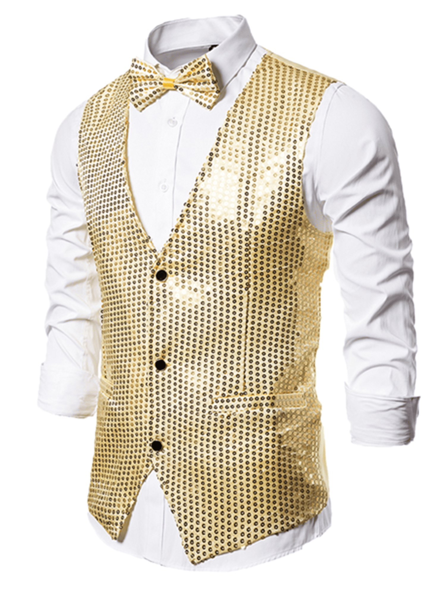 Men Sequin Glitter Suit Vest Wedding Casual Bow Vest Waistcoat ...
