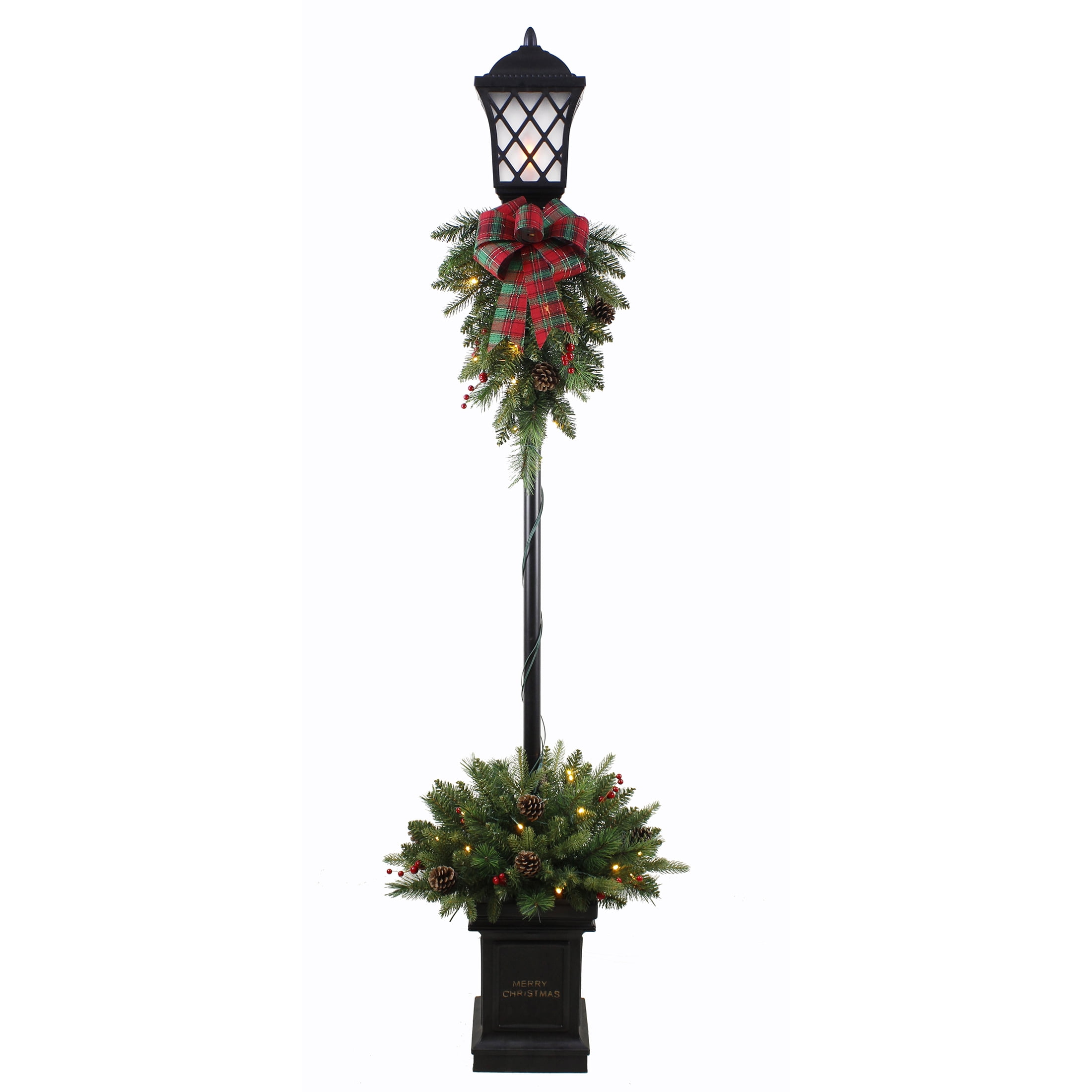 Holiday Time 6-foot Pre-Lit Christmas Planter with Lighted Lamp Post, with 25 Warm White LED LIghts