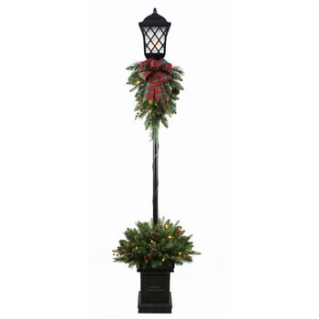 Holiday Time 6-foot Pre-Lit Christmas er with Lighted Lamp Post, with 25 Warm White LED LIghts