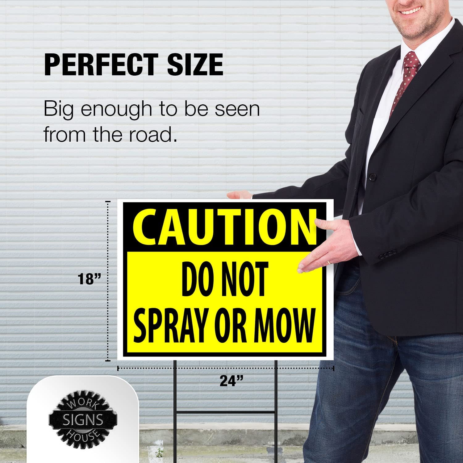 Double Sided Sign CAUTION DO NOT SPRAY OR MOW YELLOW Yard Sign ROAD SIGN with Stand