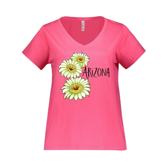 Inktastic Arizona Saguaro Cactus Flowers Women's Plus Size V-Neck T-Shirt