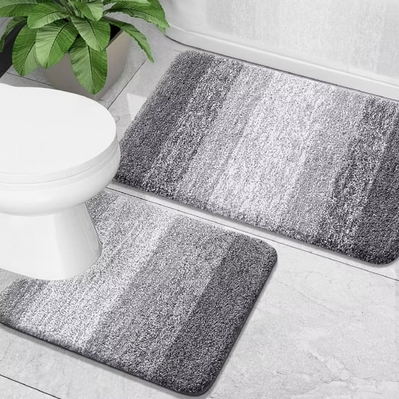 Luxury Bathroom Rug Set 2 Piece, Soft Absorbent Microfiber Bath Rugs and U-Shaped Contour Toilet Rug, Non-Slip Bath Carpet, Machine Wash Dry, Bath Mats for Bathroom