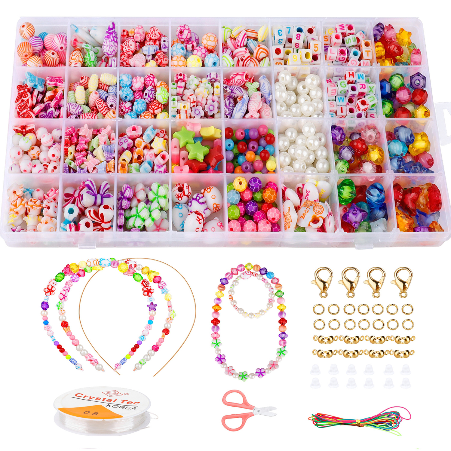 32 Styles Beads Set forJewellery Making Kids &Crafts&Name Bracelets And DIY Necklace Bracelets Letter Alphabet Colorful Acrylic Crafting Beads Kit Box with Accessories - image 1 of 9