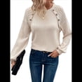 thumbnail image 3 of Blusas Tipo Túnica para Mujer, Cuello Redondo, Elegantes, con Encaje y Retazos, Blusas Informales, Suéteres. Albaricoque XL, 3 of 7