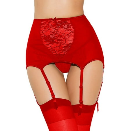 

Lace Garter Belts Sexy Mesh Suspender Belt with G-String Six Straps Metal Clip for Women s Stockings Lingerie Thigh High Stockings Metal Clips S-3XL Red