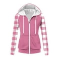 thumbnail image 4 of Htigea Womens Plaid Hoodies Drawstring Hooded Sweatshirts Preppy Full Zip Up Long Sleeve Jackets with Pockets Hot Pink M, 4 of 9