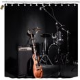 thumbnail image 2 of 4PCS Music Shower Curtain Set, Guitar Drum Kit Musical Instrument Music Band Modern Cool Teenage Boys Men Bathroom Decor, Waterproof Fabric Black Shower Curtain, Non-Slip Bath Mat Toilet Rug, 2 of 7
