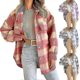 thumbnail image 2 of Winter Wool Coat Casual Plaid Flannel Shacket Jacket Oversized Button Down Long Sleeve Fall Shirt Jacket Coat Tops Jacket Women, 2 of 5