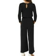 thumbnail image 4 of VBARHMQRT Full Body Jumpsuit Flare Leg Tall Women Solid Colored Collarless Long Sleeve Cinching Pencil Pant Suit with Pockets and Waist Belt Womens Romper Shorts, 4 of 4