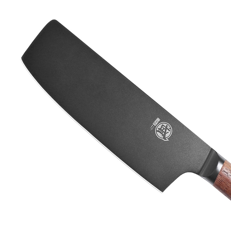 MITSUMOTO SAKARI 7 inch Japanese Nakiri Chef Knife, Professional Black Titanium Coated Vegetable Kitchen Knife