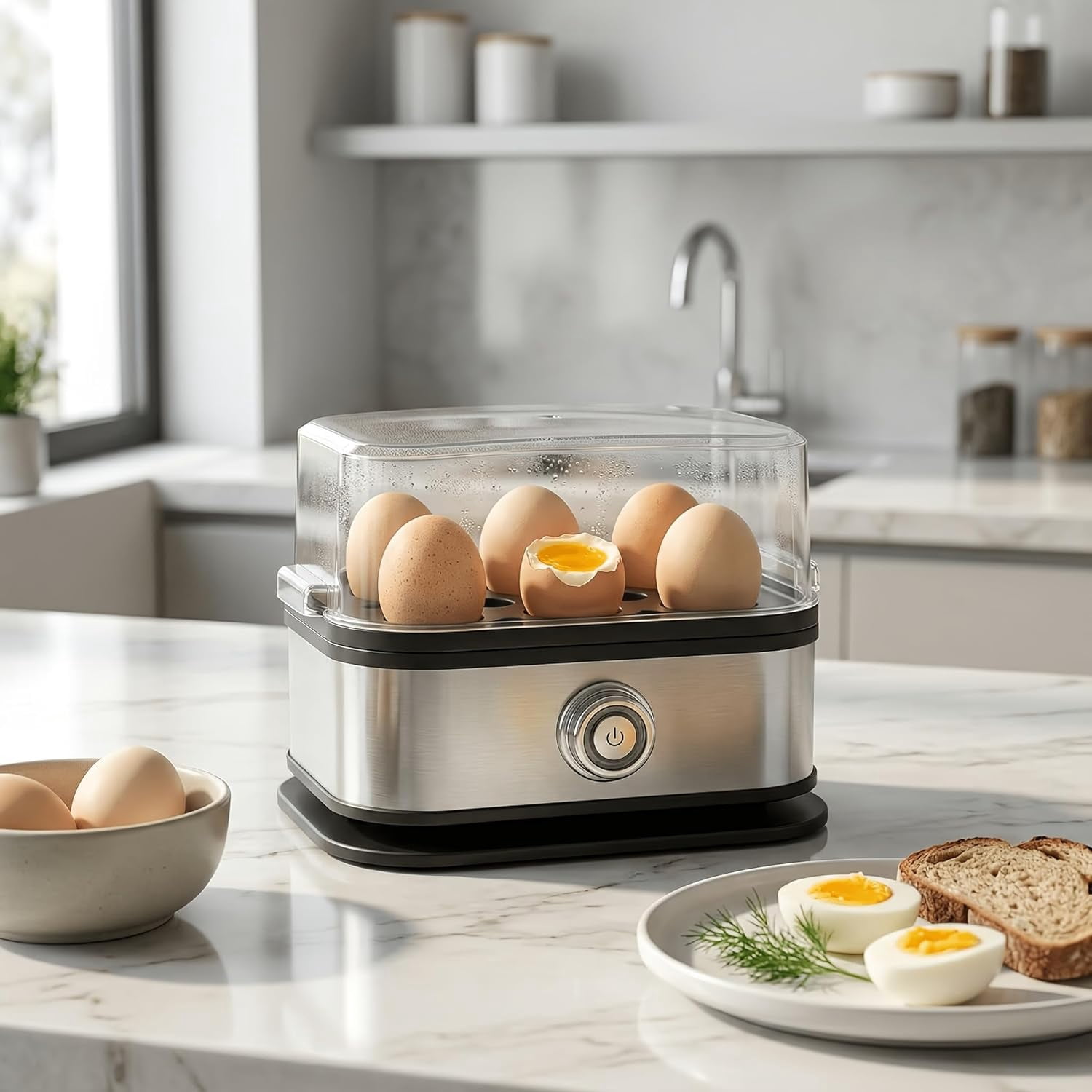 6-Automatic Egg Cooker – Automatic One-Touch Boiler for Soft, Medium, or Hard Boiled Eggs