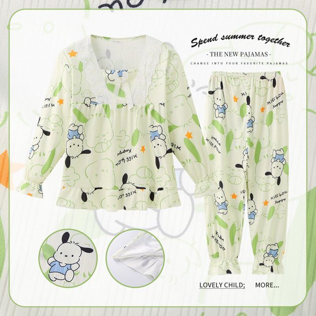 Pijama de Anime Sanrio Cinnamoroll Kuromi My Melody para niños, cárdigan informal de manga larga con cuello vuelto, ropa de dormir para niñas, primavera y verano