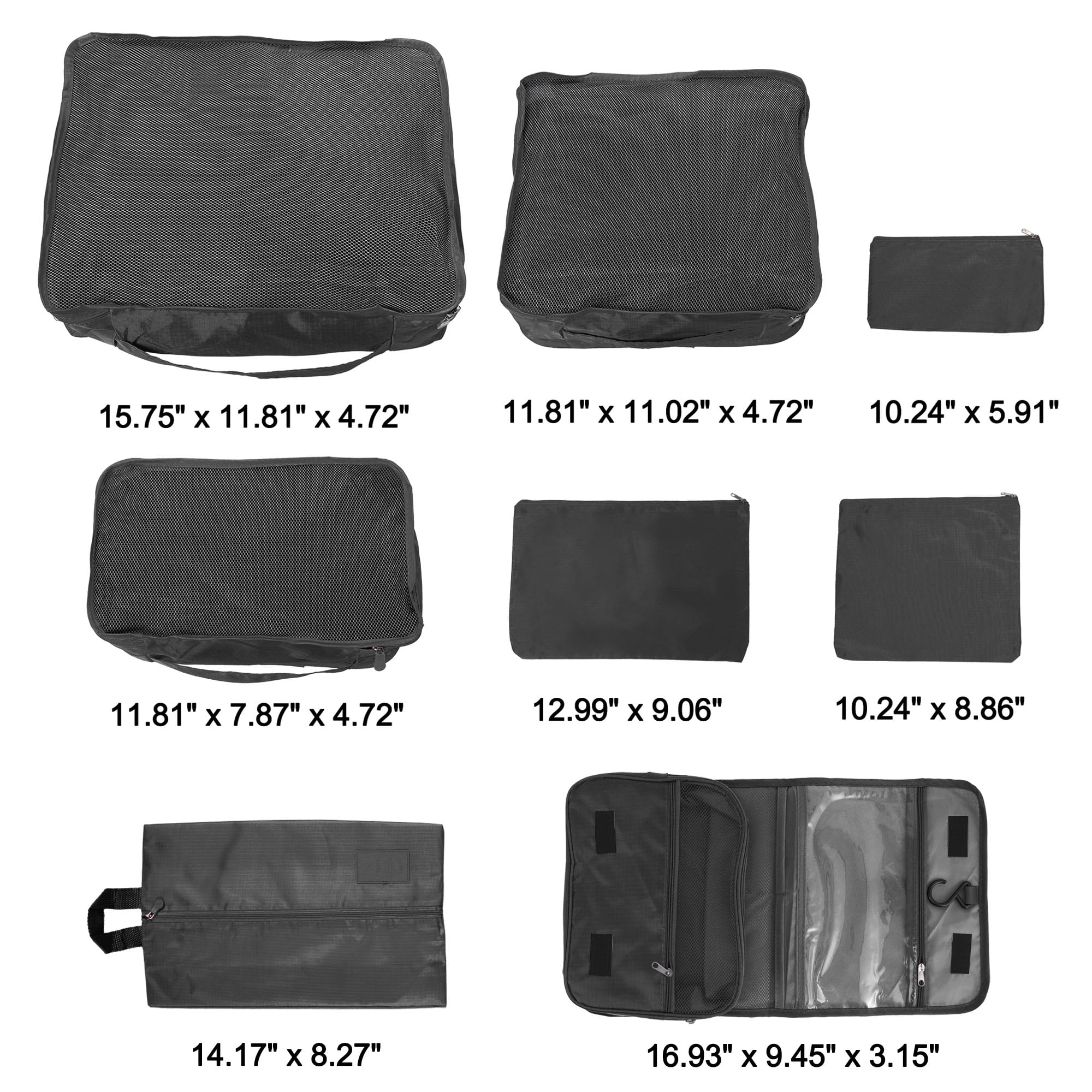 Unique Bargains 8 Pcs Zipper Design Packing Cube Set for Luggage Black