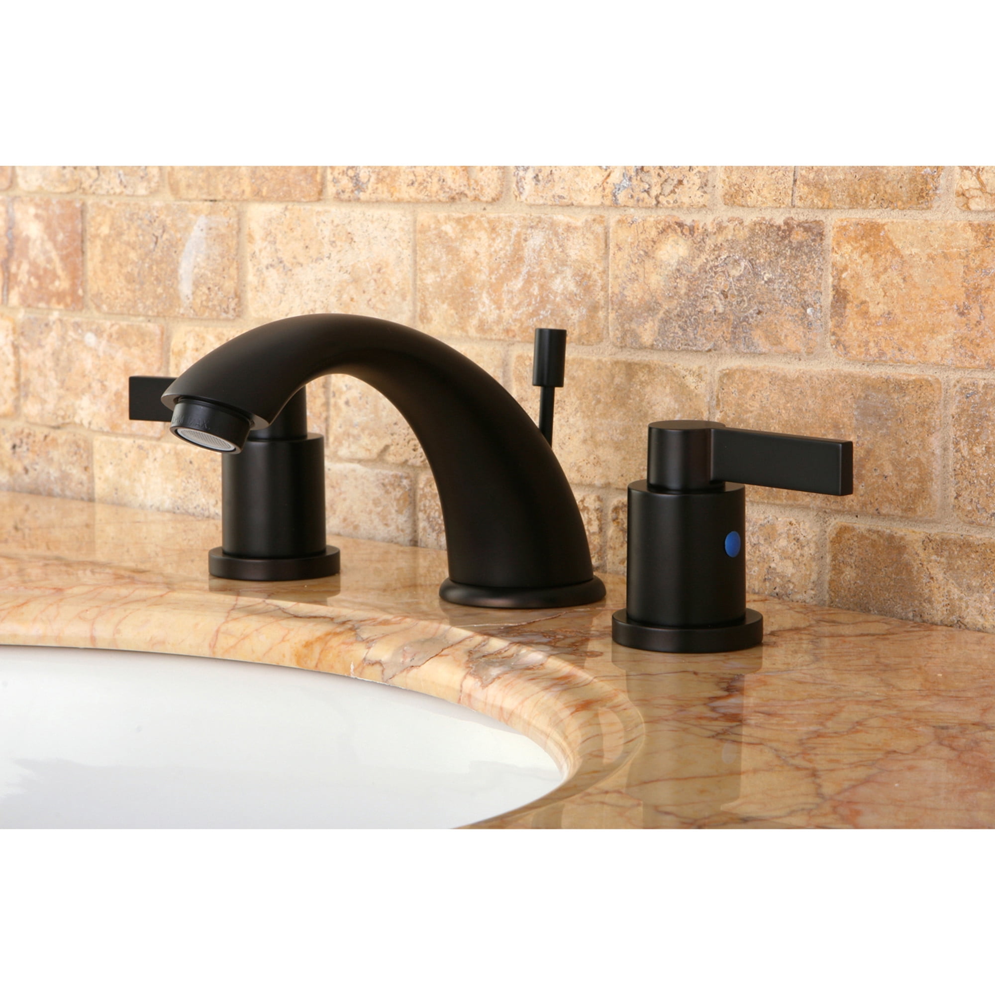 Kingston Brass KB8965NDL NuvoFusion Two-Handle 3-Hole Deck Mount Widespread Bathroom Faucet with Pop-Up Drain in Oil Rubbed Bronze