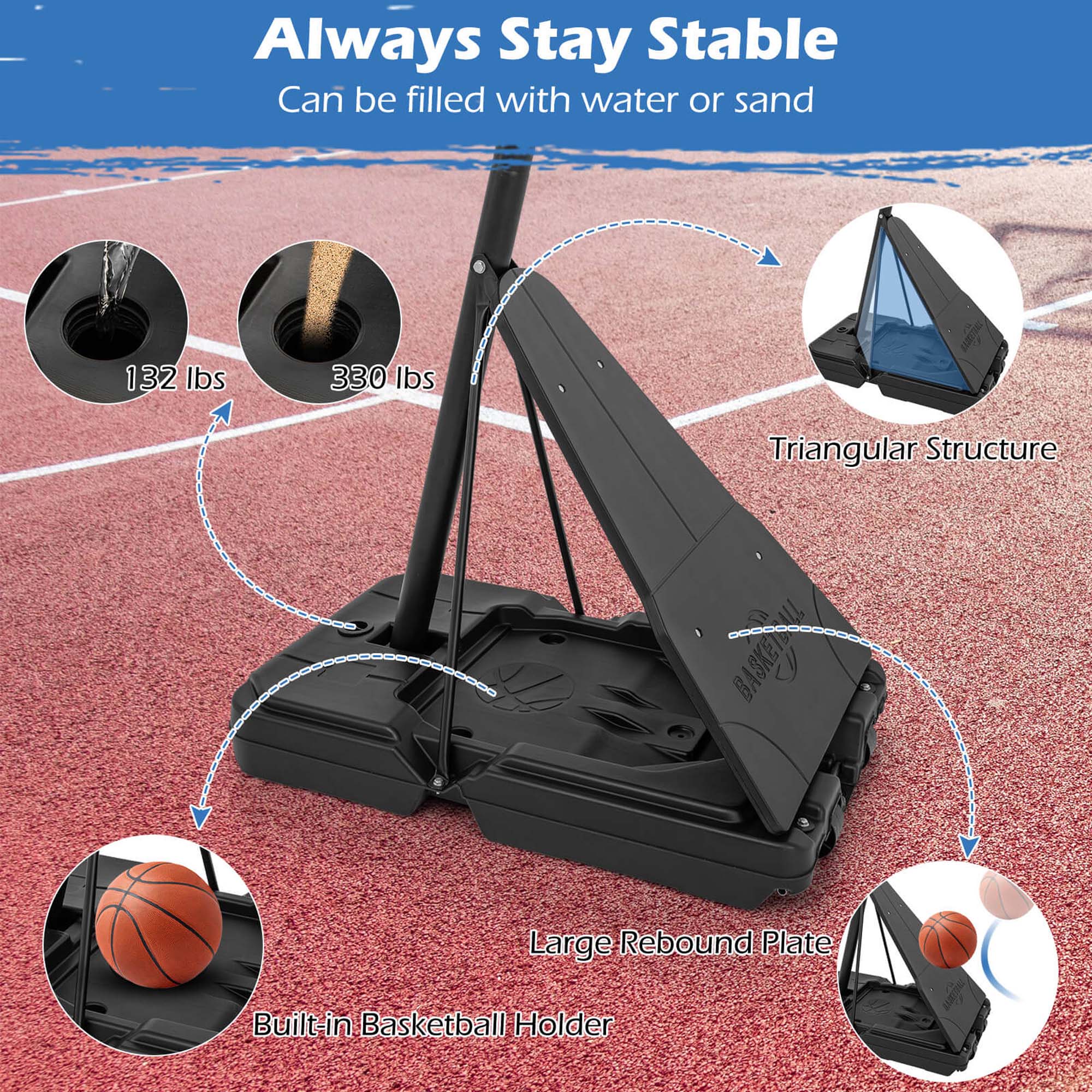Goplus 4.9-10 FT Basketball Hoop System with 44 Inch Shatterproof Backboard with Wheels
