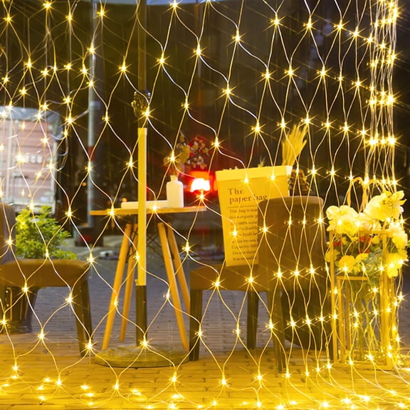 VOLIVO Christmas Net Lights Outdoor, Warm White Waterproof Mesh Fairy String Lights, 12ft*5ft 360 LED with 8 Modes Plug in, for Bushes Garden Party Decoration