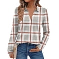 thumbnail image 2 of Women's Fashion Athleisure Long-Sleeve Plaid Print Stand-Collar Polo Shirt Top, Comfortable & Skin-Friendly & Breathable, Gifts for Women, 2 of 5
