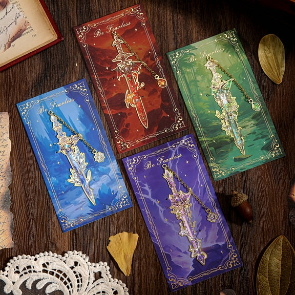 4pcs Fantasy Sword Bookmarks for Books, Journals, Planners - Cool Metal Book Markers for Reading Women & Men, Unique Book Marks Gifts for Book Lovers, Reading Accessories for Students & Adults & Kids