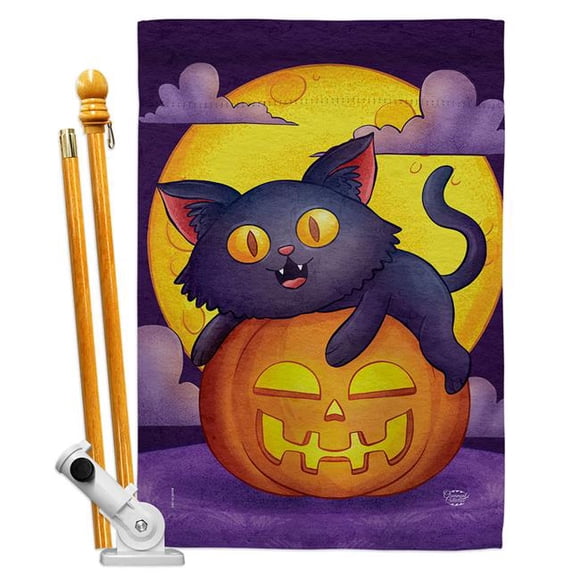 Ornament Collection HS190170-BO Halloween Kitty Falltime 28 x 40 in. Double-Sided Decorative Vertical House Flag Set for Decoration Banner Garden Yard Gift