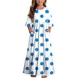 thumbnail image 2 of Little Girls Maxi Dress 4-14 Years Ruffle Half Sleeve Round Neck Floral Print Tiered Long Dress with Side Pockets Light Blue A 5-6 Years, 2 of 7