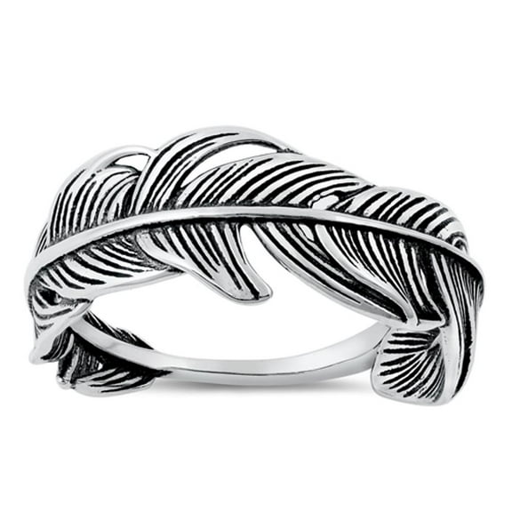 Unique Feather Ring .925 High Polished Oxidized Sterling Silver Band Jewelry Female Male Size 12