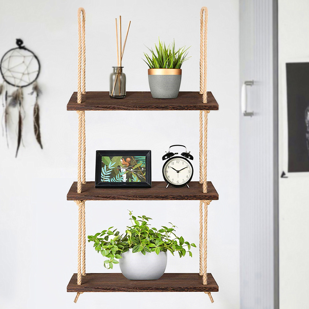 Rack finished in Distressed White Wash 9/" Deep 3 Tier Wall Shelf// Book Shelf