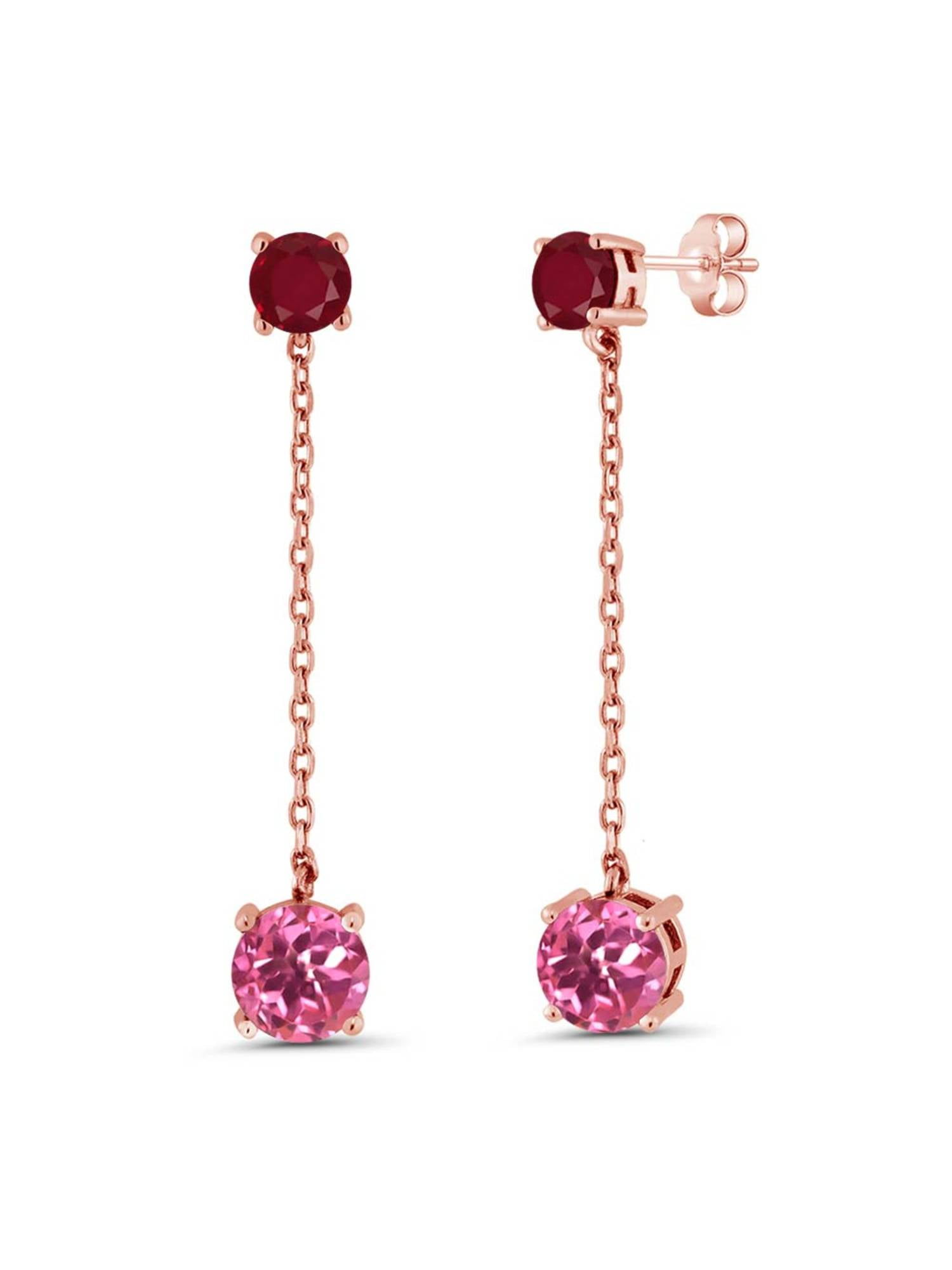 3.70 Ct Round Pink Mystic Topaz Red Ruby 18K Rose Gold Plated Silver Earrings by