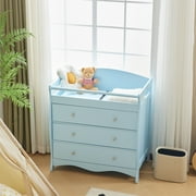 Ktaxon 3-Drawer Changing Table, Wood Infant Diaper Changing Station, Baby Dresser for Nursery, (Light Blue)
