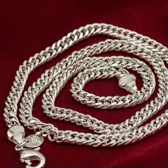 HOOUN 925 Sterling Silver 5Mm Flat Chain Clavicle Necklace Cuban Chain Jewelry-20 inch