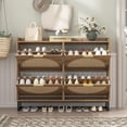 thumbnail image 2 of MIDODO Large Rattan Shoe Storage Cabinet with 4 Flip Drawers,  Freestanding Shoe Organizer with Metal Legs for Entryway, Hidden Golden Handles, Narrow Shoe Rack Cabinet, 2 of 8