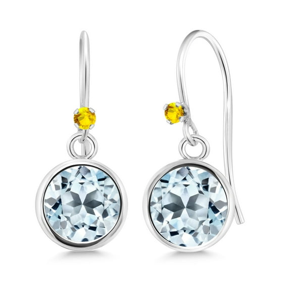 Gem Stone King 925 Sterling Silver Sky Blue Topaz Yellow Sapphire 925 Sterling Silver Dangle Earrings for Women (2.02 cttw, Round 6MM)
