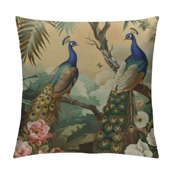 Shiartex Chinoiserie Oriental Chinese Peacock  Floral Botanical Pillow Covers Decorative  Throw Pillowcase Couch Cushion Cover for Home Decor Living Room Bedroom College Dorm Bed Car White