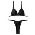 thumbnail image 1 of Traje de bikini Traje de baño del bikini del borde del lazo del triángulo de la liga del color sólido de las mujeres, 1 of 5