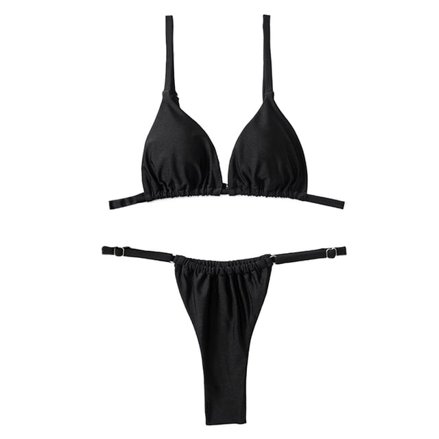 Traje de bikini Traje de baño del bikini del borde del lazo del triángulo de la liga del color sólido de las mujeres