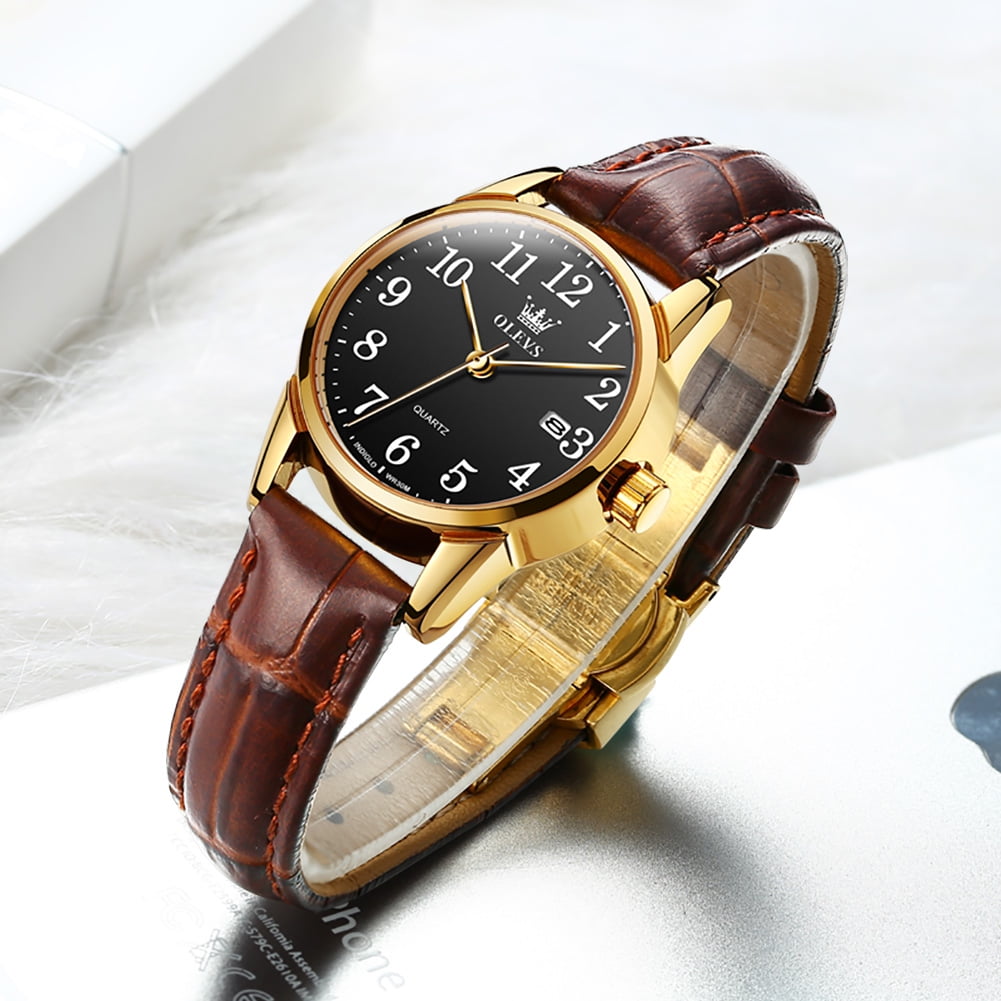 OLEVS Classic Leather Watches for Women, Business Dress Roman Arabic Numerals Ladies Watches, Waterproof Analog Quartz Womens Wrist Watches Brown Leather Strap Relojes para Mujer