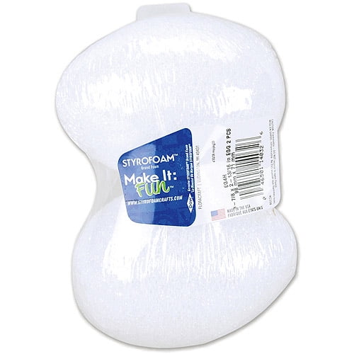 White Styrofoam Eggs, 3.1875" x 2.8125", 2pk