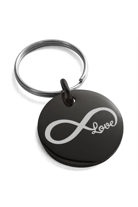 Stainless Steel Infinity Love Engraved Small Medallion Circle Charm Keychain Keyring