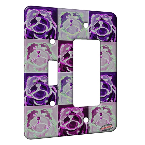 KuzmarK™ 2 Gang Single Toggle / Single Duplex Rocker Wall Plate - English Bulldog Play Ball Dog Electric Art by Denise Every