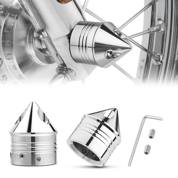 PBYMT Chrome Front Axle Nut Cover Cap CNC Aluminum Compatible for Harley Davidson Softail Road King Street Electra Glide Fat Boy Iron 883 2002-2023