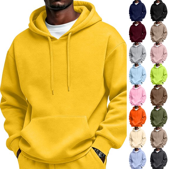 Dwellite Men's Oversized Hoodie Waffle Knit Sweatshirts Casual Hooded Pullover Athletic Hoodie with Pocket Yellow M