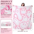 thumbnail image 2 of Preppy Throw Blanket Pink Smile Face Blanket Cute Flannel Soft Blanket Plush Fuzzy Pink Blanket Preppy Bedding Stuff for Dormitory Living Room 50" x 60"(Distort Smile Face), 2 of 6