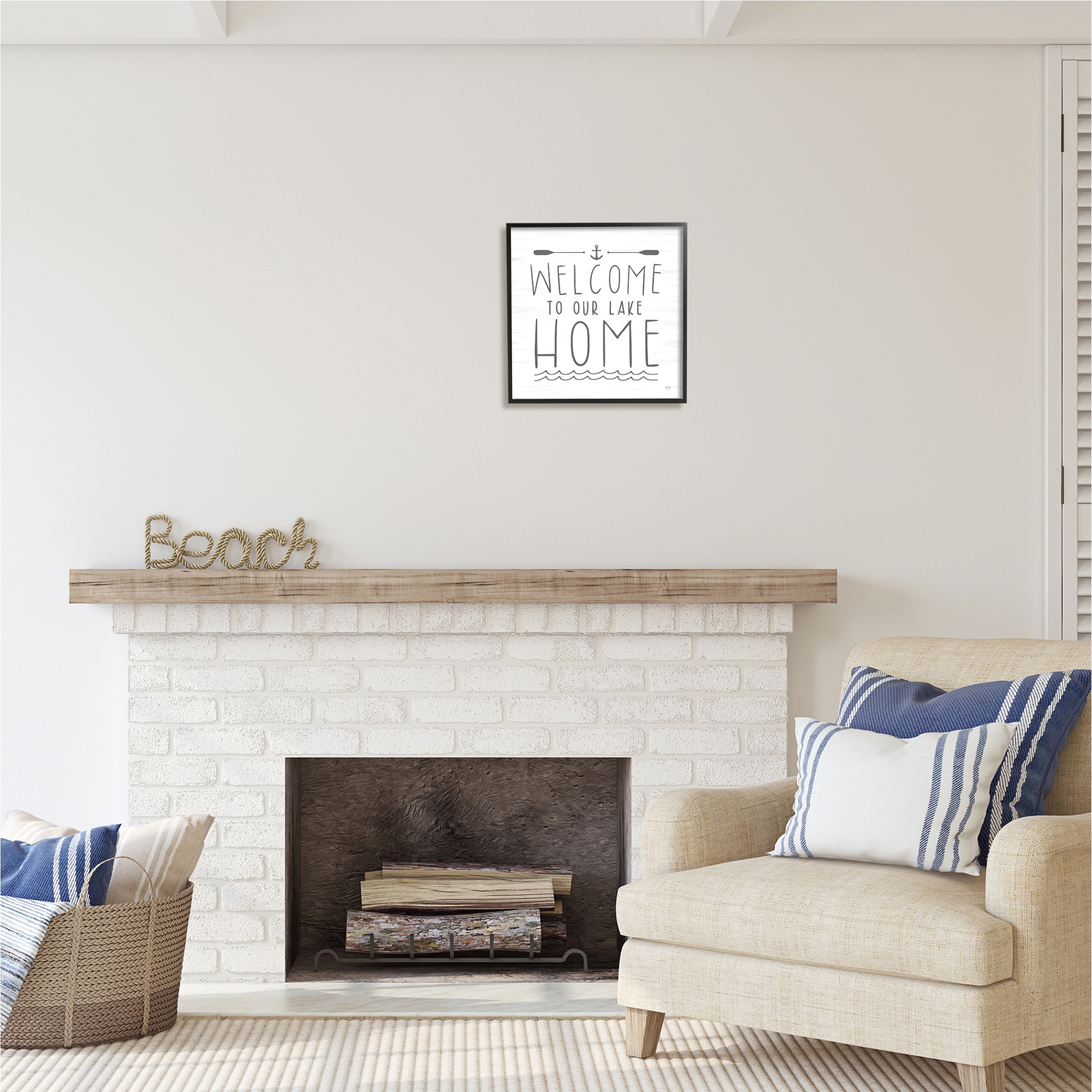 Stupell Industries Lake House Welcome Phrase Nature Painting Black Framed Art Print Wall Art, 17 x 17